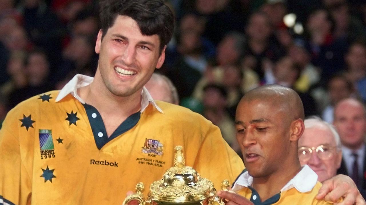 John Eales and George Gregan after the 1999 Rugby World Cup triumph.