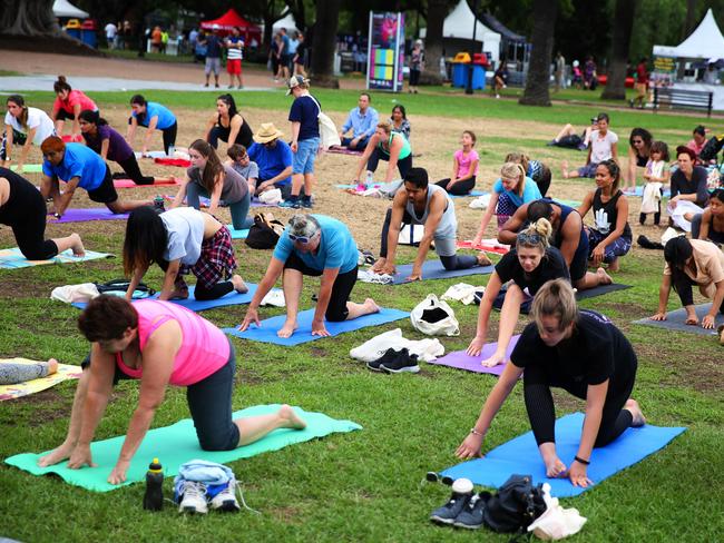 A yoga class was held in the park as part of Parramasala on Saturday.