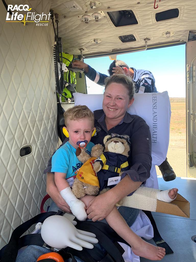 A quick-thinking mum has saved a toddler's life after he was bitten by a brown snake bite in regional Queensland. Photo: RACQ LifeFlight Rescue