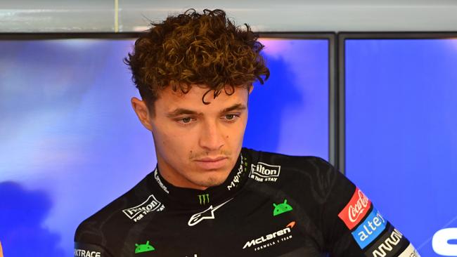 BAKU, AZERBAIJAN - SEPTEMBER 14: Lando Norris of Great Britain and McLaren looks on in the garage during final practice ahead of the F1 Grand Prix of Azerbaijan at Baku City Circuit on September 14, 2024 in Baku, Azerbaijan. (Photo by James Sutton/Getty Images)