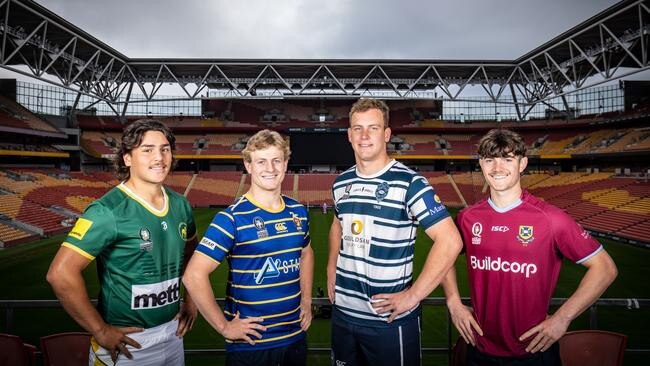 PREVIOUS TROPHY HUNTERS – Tom Manca (far right) at the 2022 Queensland Premier Rugby finals launch at Suncorp.