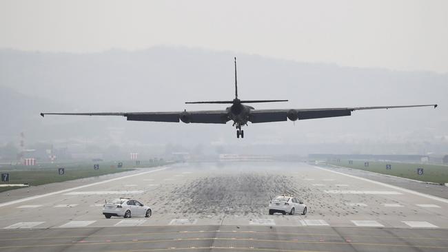 A US Air Force U-2 spy plane prepares to land at Osan Air Base in Pyeongtaek, South Korea, on Tuesday. Picture: Hong Hae-in/Yonhap via AP