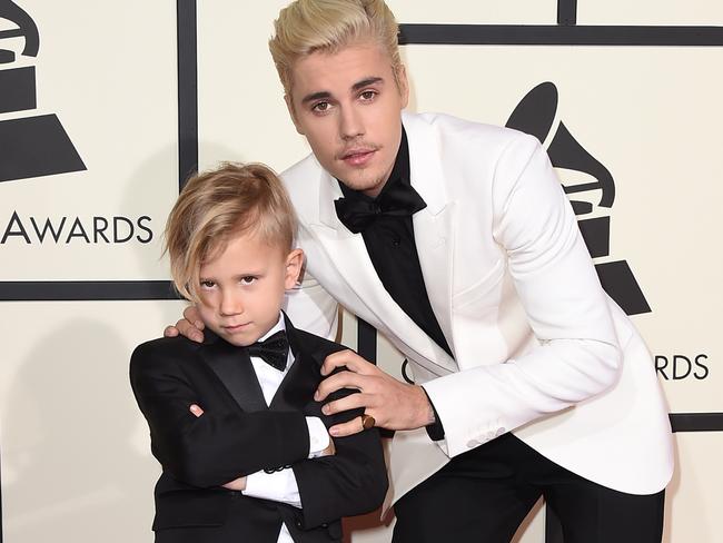 Pop star Justin Bieber strikes a pose with Jaxon. Picture: AP