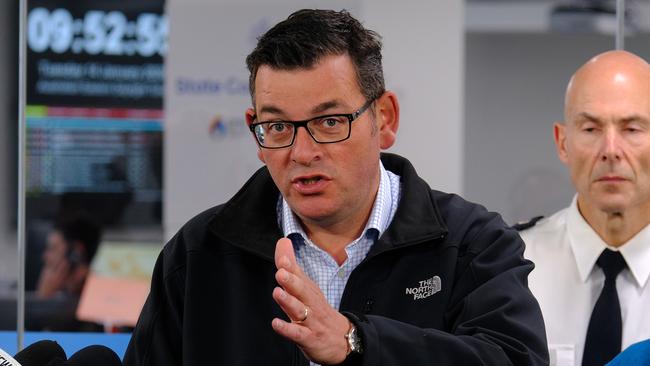 Premier Daniel Andrews with Emergency Management Commissioner Andrew Crisp. Picture: Getty Images