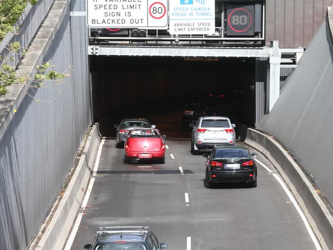 The Cross City Tunnel’s Rushcutters Bay entrance heading into the city.