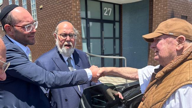 Trucking billionaire Lindsay Fox has visited the Adass Israel Synagogue one week on from devastating arson attack. Picture: Supplied