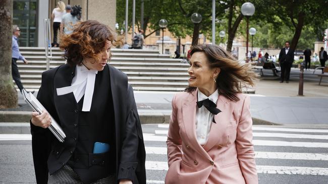 Lisa Wilkinson (right) and defamation lawyer Sue Chrysanthou SC arrive at Federal Court in Sydney. Picture: NCA NewsWire / Dylan Coker