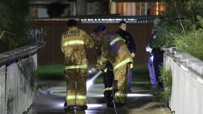 Fires Brigades officers inspect the scene. Picture: Christian Gilles