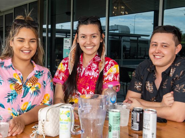 Tiana Raphael, Emily Raine and Alex Reddrop-Birchmere celebrating Australia Day at the Northern Beaches Bowls Club. Picture: Michaela Harlow