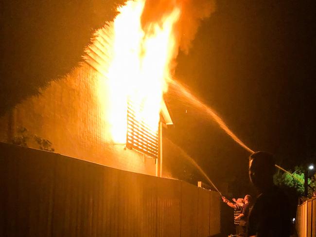 The fire takes hold of the Elderslie home last night. Picture: Supplied.