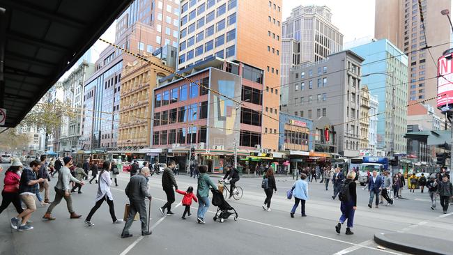 The troubled intersection of Flinders and Elizabeth streets has a reputation for crime and unruly behaviour. Picture: Alex Coppel