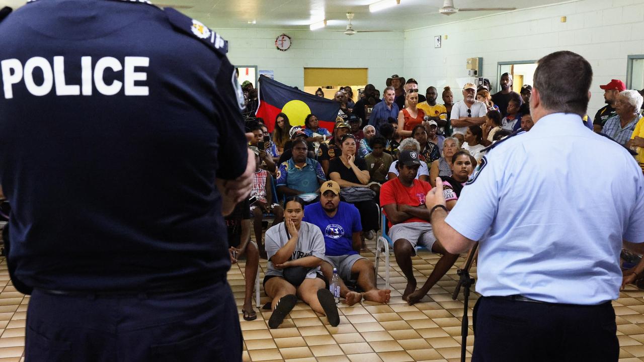 Police at the community meeting in Mareeba. Picture: Brendan Radke