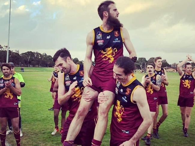 Aidan, Lyndon and Taylor Parham will play their 1000th combined game at SMOSH West Lakes on Saturday. Picture: SMOSH West Lakes Football Club