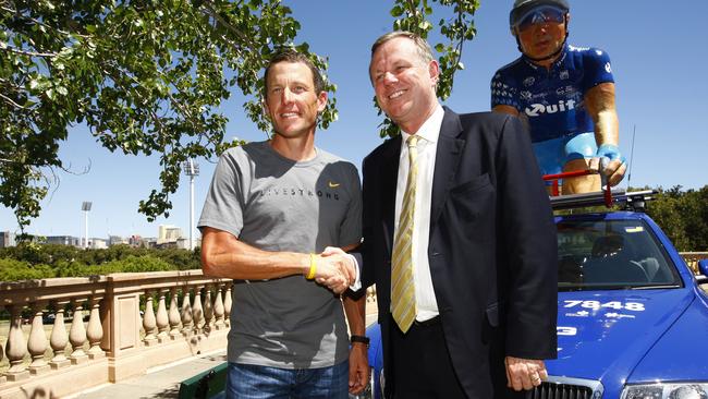 Cyclist Lance Armstrong with then-SA Premier Mike Rann ahead of the 2009 Tour Down Under.