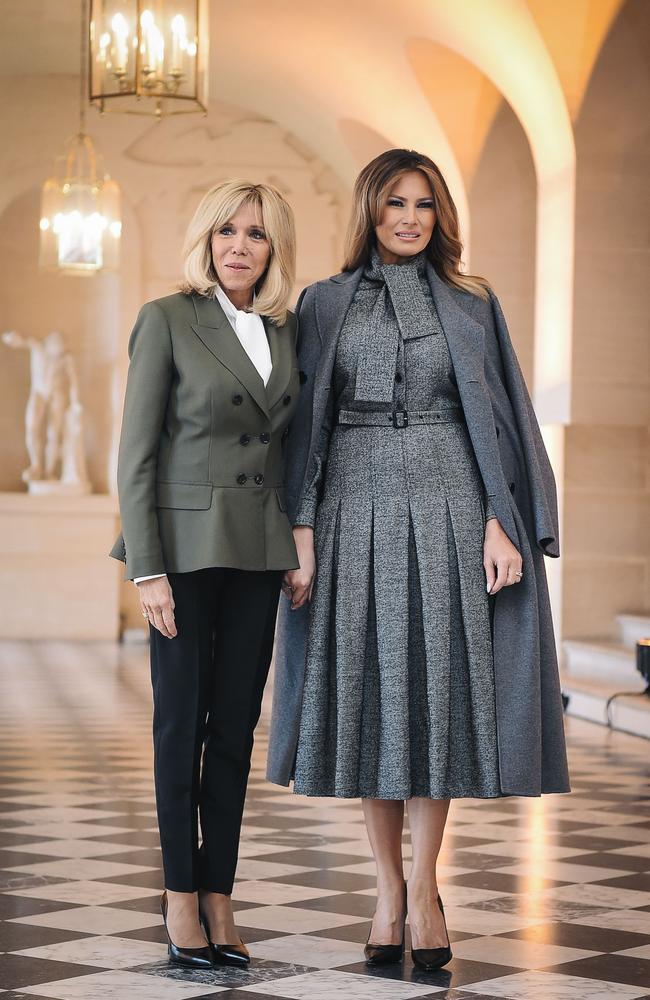 Brigitte Macron (L) and Melania Trump seemed to be getting on better than their husbands’. Picture: AFP