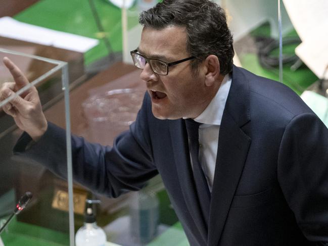 Premier Daniel Andrews rejected allegations during question that he was ‘not telling the truth’ about who hired private security guards. Picture: David Geraghty/NCA NewsWire