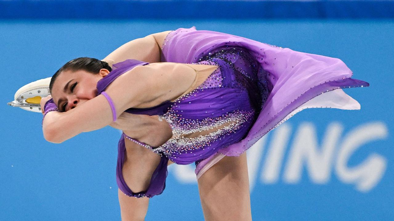 Valieva during the team event. Photo by Manan VATSYAYANA / AFP