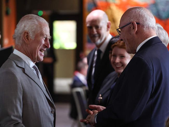 Britain's King Charles III (L) talks to guests as he attends a reception to celebrate the bicentenary of the Legislative Council in Sydney on October 20, 2024 during a six-day royal visit to Sydney and Canberra. (Photo by David GRAY / POOL / AFP)