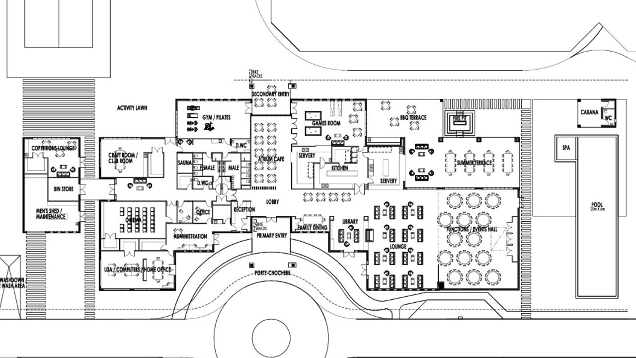 Floor plans of the “state-of-the-art” clubhouse, which includes a cafe, library and craft room