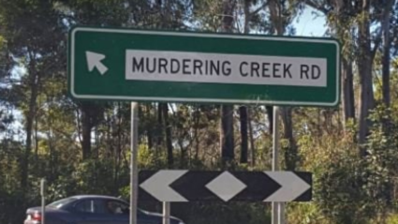 The prominent Murdering Creek road sign.