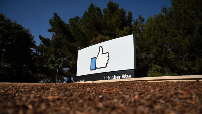 The Facebook ‘like’ sign is seen at the company’s headquarters in Menlo Park, California. Picture: AFP)