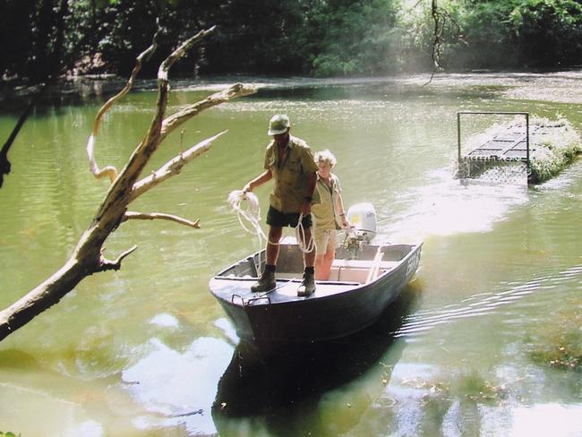 Bob and Steve with a floating trap in Cape York. This is Bob's favourite photograph. Picture: Bob Irwin