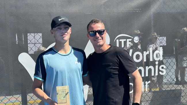 Cruz and Lleyton Hewitt catch up after the Launceston International final. Picture: Jon Tuxworth