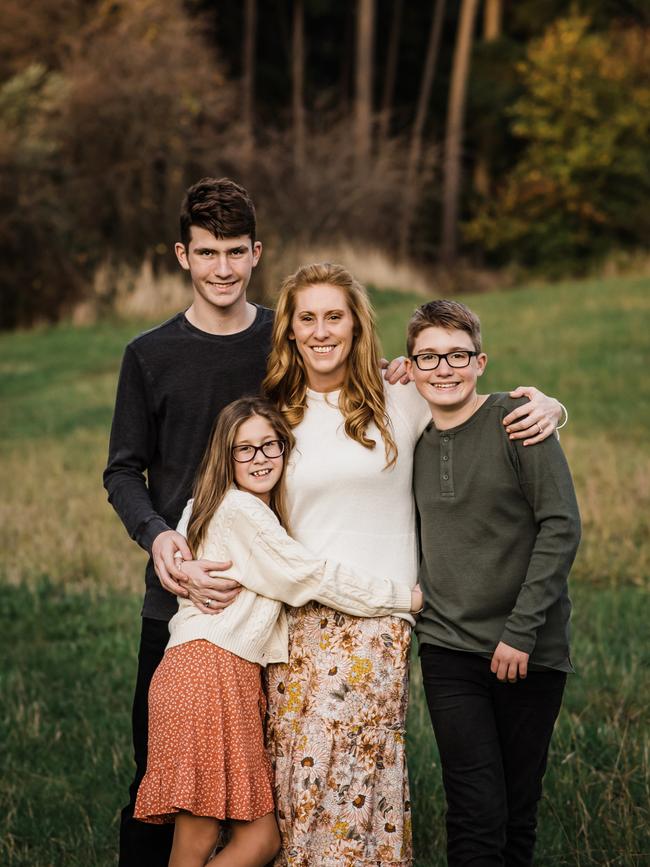 William Pfeiffer with his siblings, older brother Harry Pfeiffer and sister Grace Lynch, and mum Karen Lynch. Picture: Jackie Wood