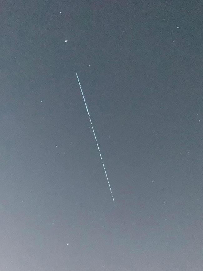 The Starlink satellite train spotted throughout Victoria overnight. Picture: Facebook.