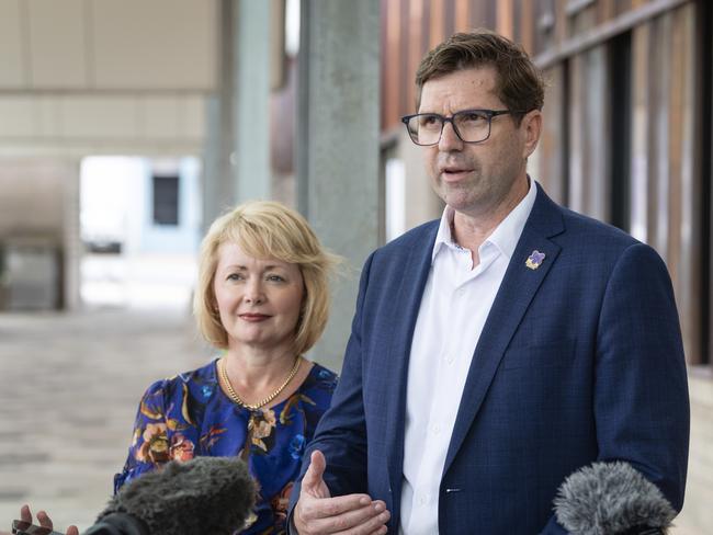 Incumbent TRC Mayor Geoff McDonald, with wife Lisa, announces he will stand for the position in the upcoming local government election, Monday, January 29, 2024. Picture: Kevin Farmer