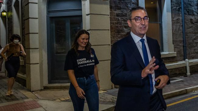 Defeated premier Steven Marshall leaves Norwood’s Robin Hood Hotel after conceding election defeat on March 19, 2022. Picture: Tom Huntley