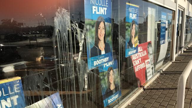 One of the attacks on Flint’s electorate office during the 2019 federal election campaign.