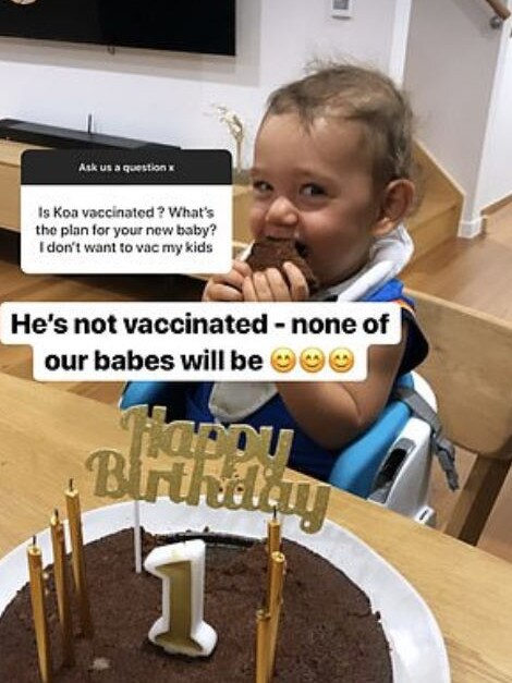 The expectant mum revealed son Koa is not vaccinated.