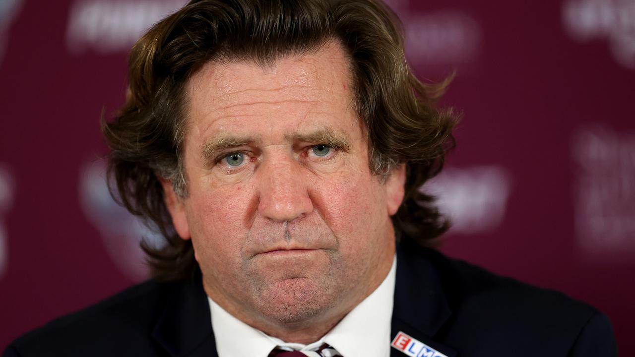 SYDNEY, AUSTRALIA - SEPTEMBER 02: Sea Eagles coach, Des Hasler speaks to the media following the round 25 NRL match between the Canterbury Bulldogs and the Manly Sea Eagles at Accor Stadium, on September 02, 2022, in Sydney, Australia. (Photo by Brendon Thorne/Getty Images)