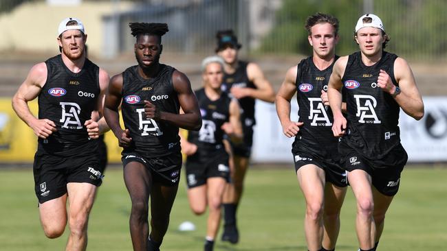 Power players at a Port Adelaide training session at Alberton Oval