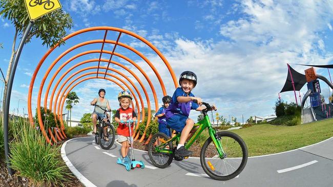 Out enjoying Pedal Park at Aura are Freddy, 3, Quinn, 6, Donna Odell, with Alex and Layklan Selkrig, 5. Picture: Patrick Woods