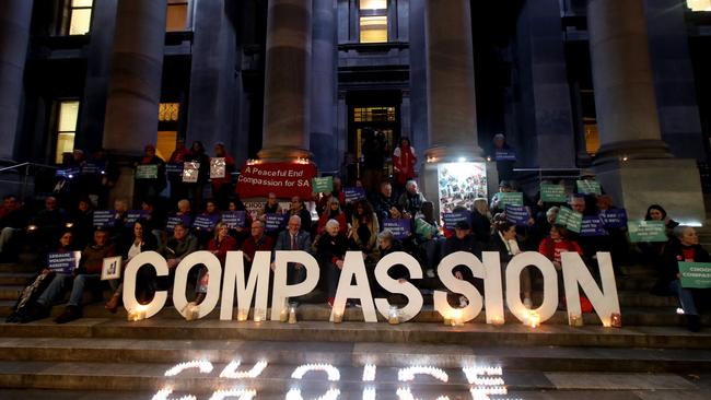 9 June, 2021: Euthanasia vote – a vigil on the steps of Parliament House, Adelaide. Picture: Kelly Barnes