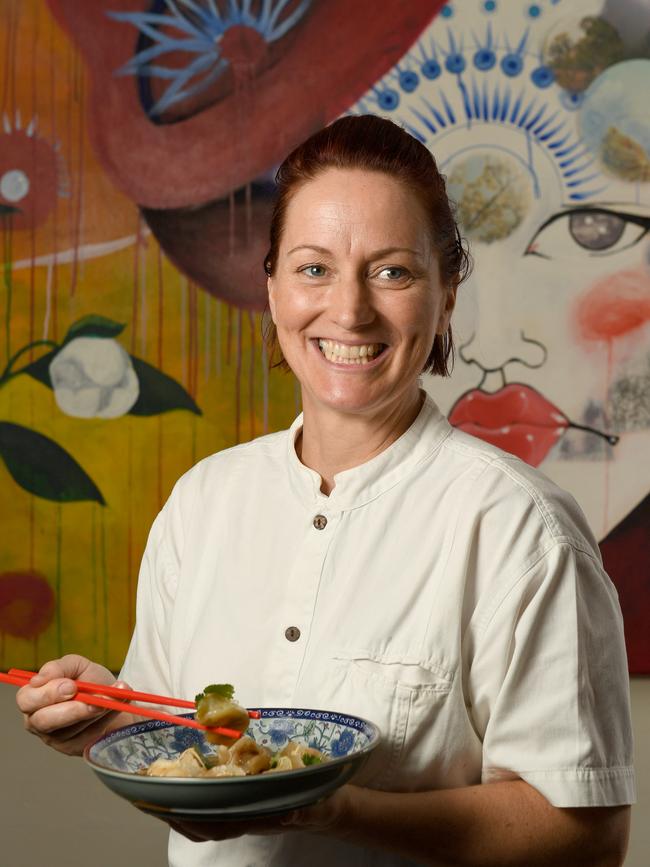 Karena Armstrong with her famous dumplings. Photo: Naomi Jellicoe