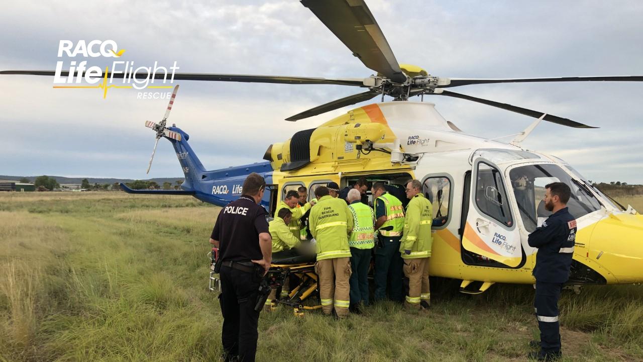 A man has been left seriously injured following a motorbike crash southeast of Toowoomba. Picture: RACQ LifeFlight Rescue