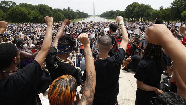 Demonstrators at the Lincoln Memorial in Washington. Picture: AP