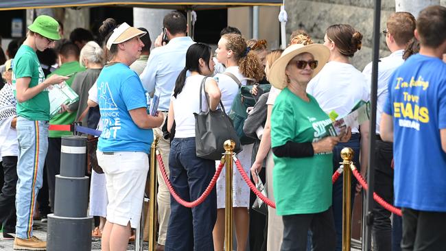 People have been queuing up to be able to cast their votes before Saturday. Picture: NewsWire / John Gass