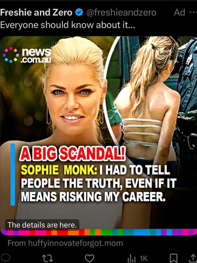 A scam involving photos and fake quotes from Sophie Monk has been allowed to thrive on X.