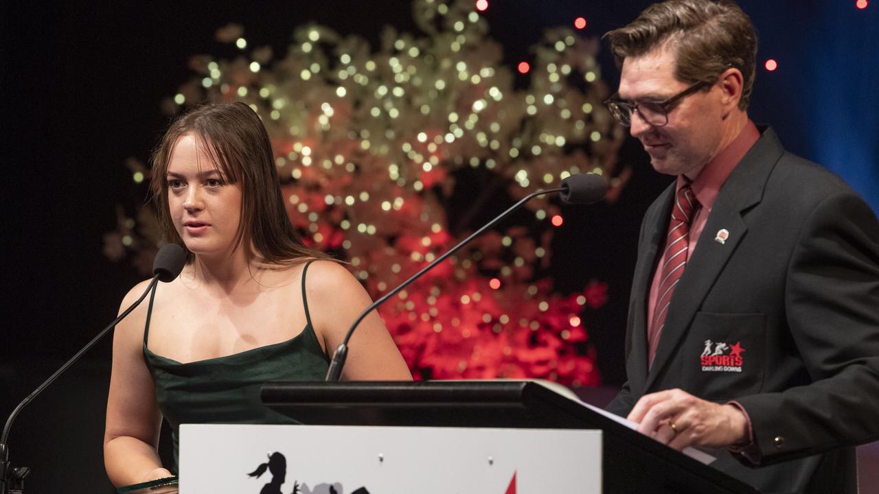 Emma Stevens received the Senior Rising Star. Sports Darling Downs Sports Stars of the Year dinner. Saturday, February 11, 2023. Picture: Nev Madsen.