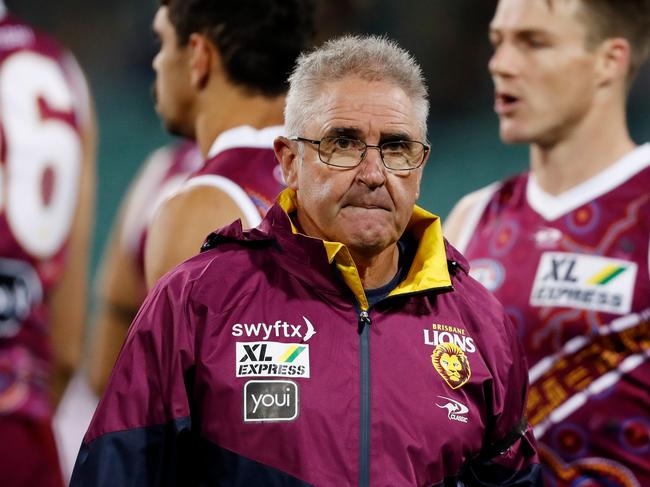 LAUNCESTON, AUSTRALIA - MAY 22: Chris Fagan, Senior Coach of the Lions looks on during the 2022 AFL Round 10 match between the Hawthorn Hawks and the Brisbane Lions at UTAS Stadium on May 22, 2022 in Launceston, Australia. (Photo by Dylan Burns/AFL Photos via Getty Images)