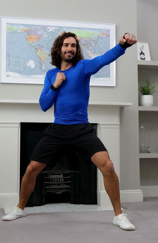 Britain’s Joe Wicks has become a global sensation from his own loungeroom as he gives free Physical Education fitness advice to millions of children and parents. Picture: Getty Images