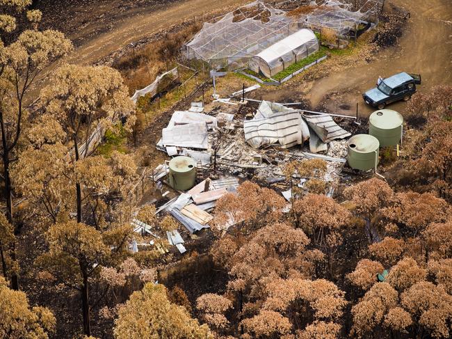 The Riveaux Rd fire destroyed five houses. Picture: RICHARD JUPE