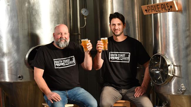 South Coast Brewing Co.’s Scott Zrna and Mark Sorrell at the brewery’s launch last year. Picture: AAP/Keryn Stevens