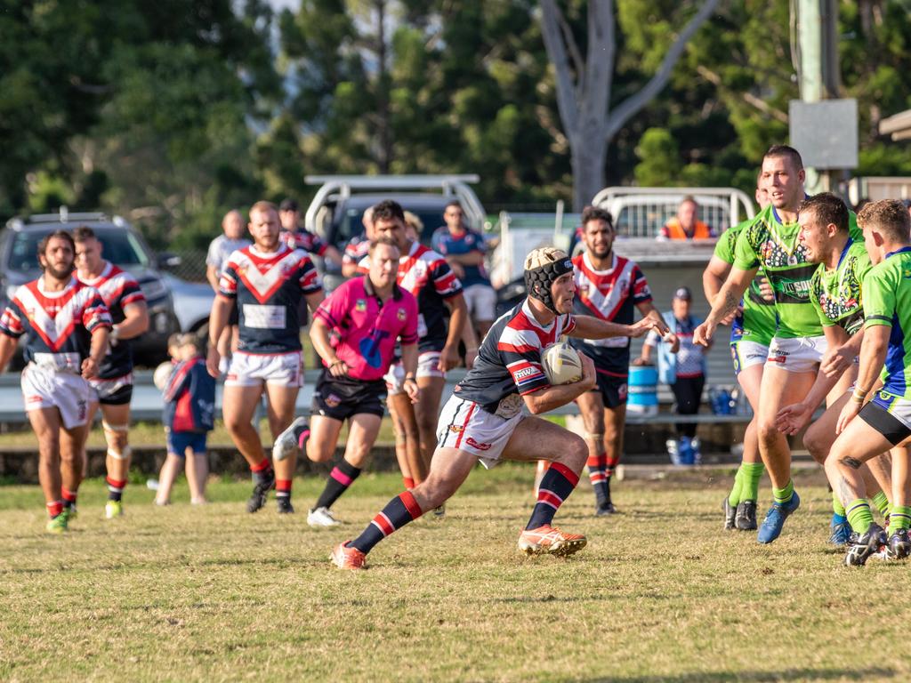 Kyogle centre Sam Nicholson in action against the Tweed Coast Raiders in Northern Rivers Regional Rugby League. The competition is currently suspended. Photo Ursula Bentley@CapturedAus.