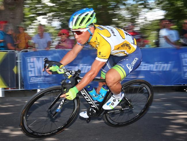 Caleb Ewan in action during the Mitchelton Bay Cycling Classic. Picture: Hamish Blair