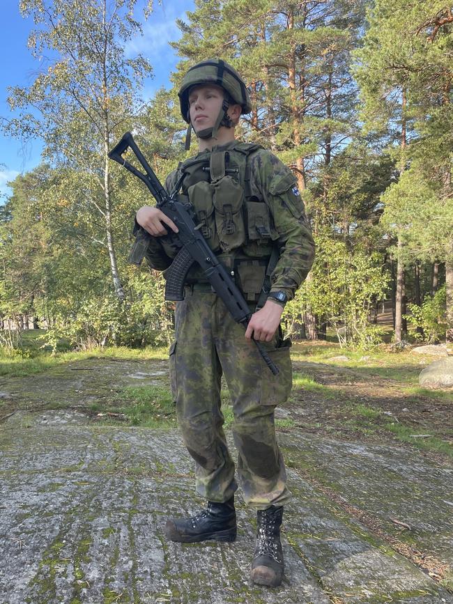 Finnish army conscript Marko Palokangas in Finland last week. Picture: Cameron Stewart